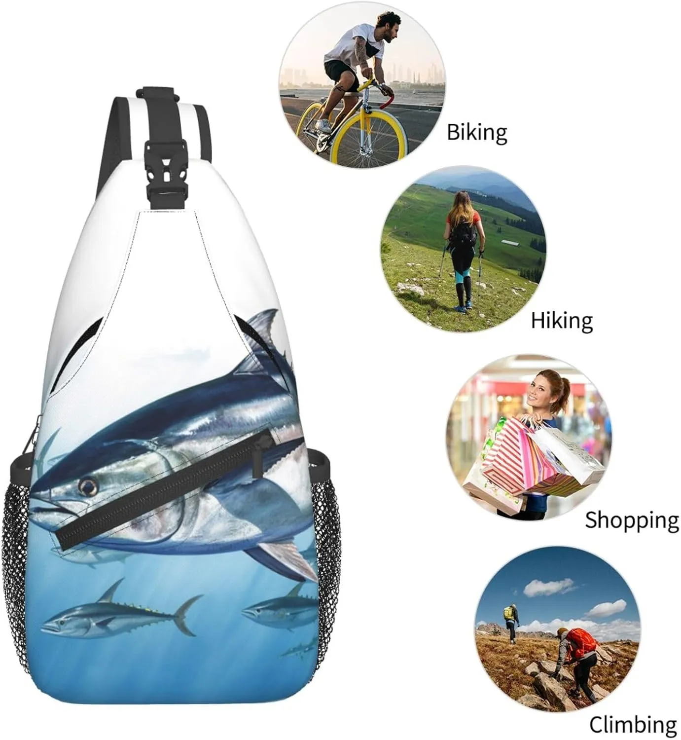 Bluefin Tuna Thunnus Sling Bag Backpack For Men Cross Chest Bag Crossbody Shoulder Bag Travel Hiking Daypack