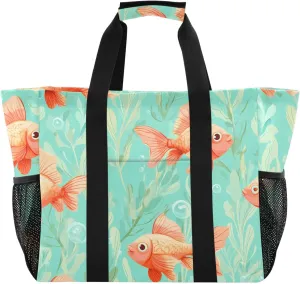 Bolaz Travel Tote Bag，Gym Bag for Men,Waterproof Beach Bag for Women Foldable Reusable-Goldfish Pattern