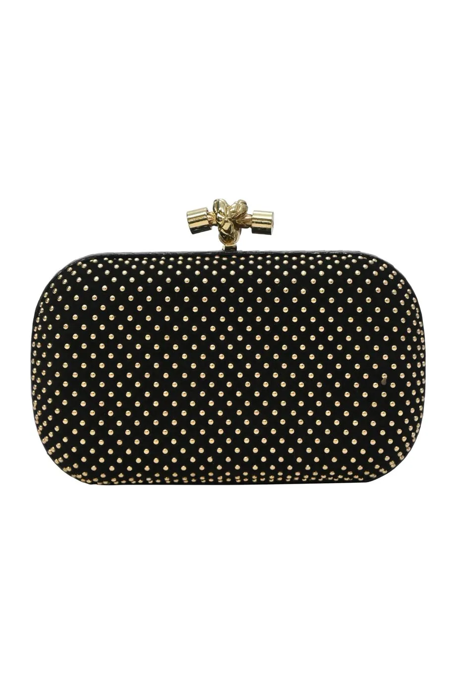 BOTTEGA VENETA Black embellished suede with python skin edges knot clutch