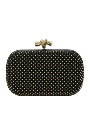BOTTEGA VENETA Black embellished suede with python skin edges knot clutch