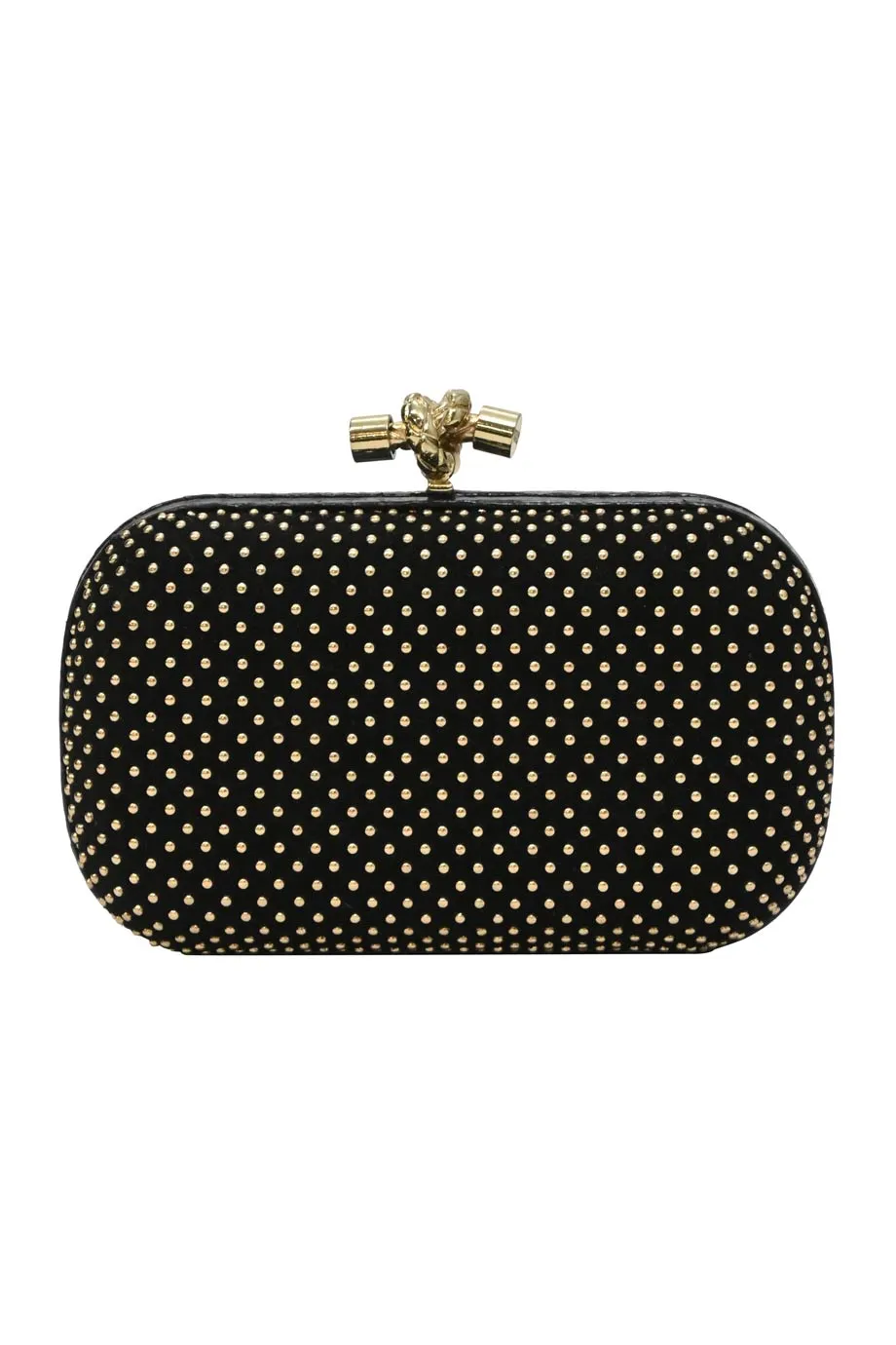 BOTTEGA VENETA Black embellished suede with python skin edges knot clutch