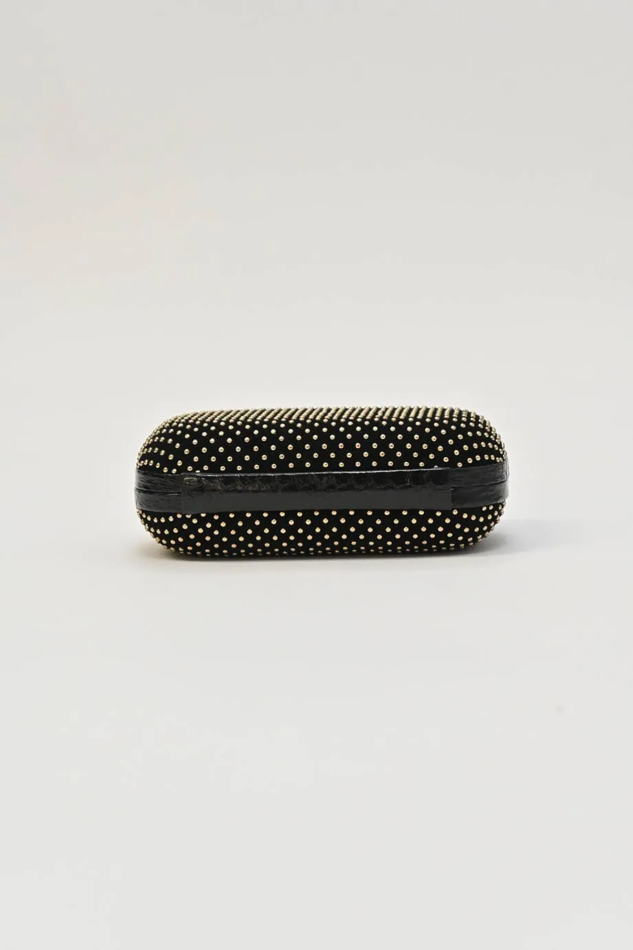 BOTTEGA VENETA Black embellished suede with python skin edges knot clutch