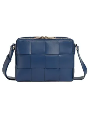 Bottega Veneta Cassette Intrecciato Leather Cross Bag Navy