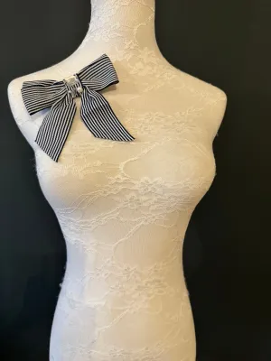 Bow Corsage, Pin on Bow, 5” Bow, Vintage Look, Nautical Theme, Navy White, Elegant Bow, Jewel, Pearl, Pin on Bow, 2024 Fashion, FAN Design