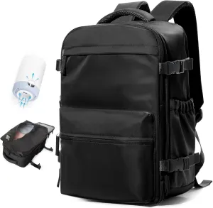 BOXSAM Large Vacuum Travel Backpack with Pump for Women,Airback Personal Item Carry on Backpacks Flight Approved 18x14x8 inches for Men,Laptop Waterproof Work Compression bags Casual Daypack,Black