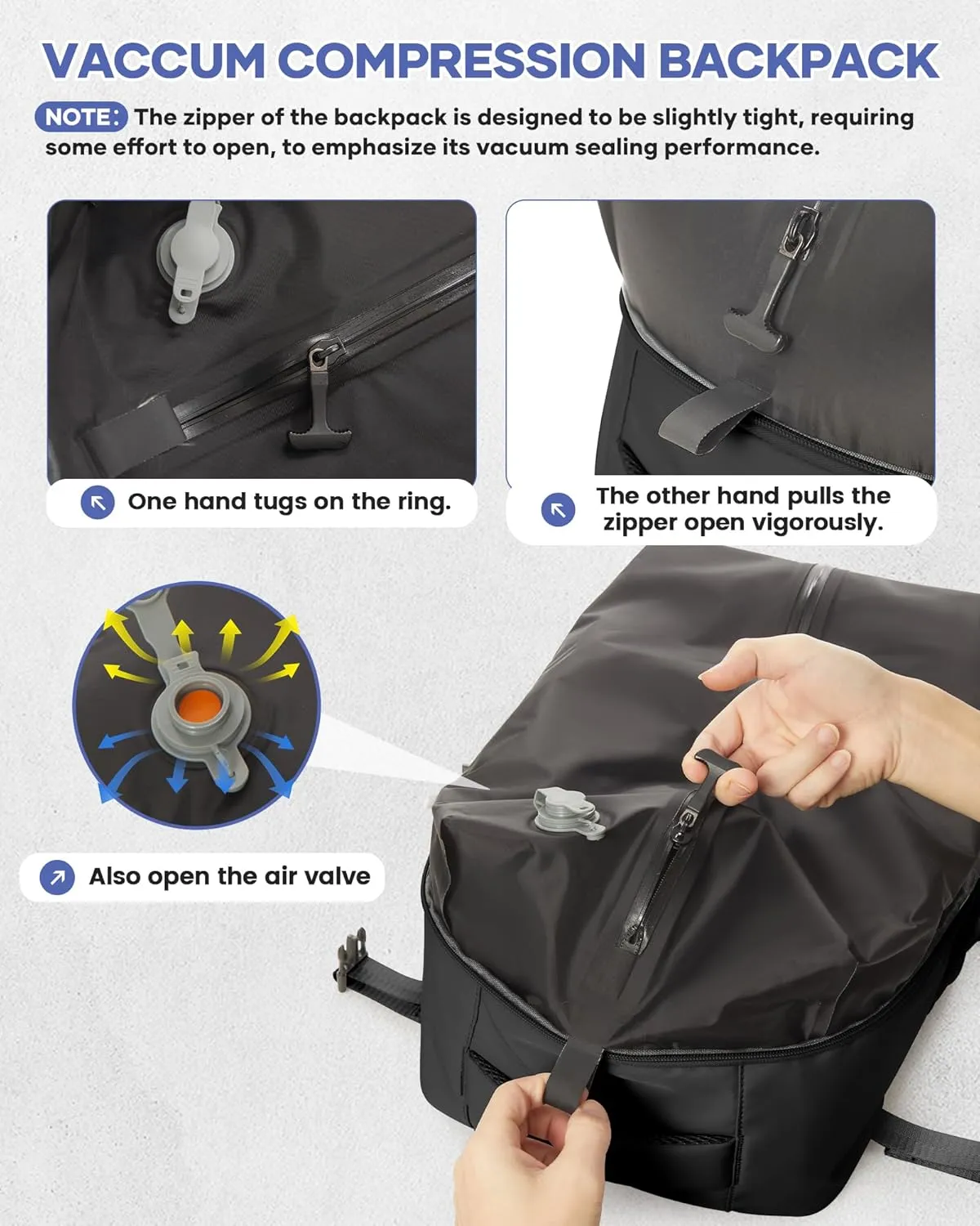 BOXSAM Large Vacuum Travel Backpack with Pump for Women,Airback Personal Item Carry on Backpacks Flight Approved 18x14x8 inches for Men,Laptop Waterproof Work Compression bags Casual Daypack,Black