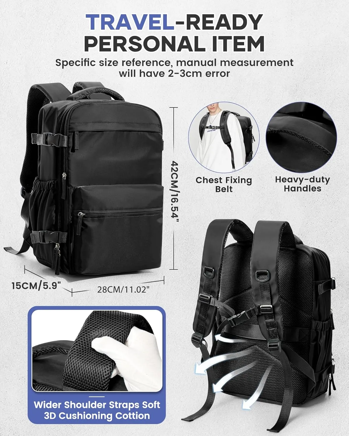BOXSAM Large Vacuum Travel Backpack with Pump for Women,Airback Personal Item Carry on Backpacks Flight Approved 18x14x8 inches for Men,Laptop Waterproof Work Compression bags Casual Daypack,Black