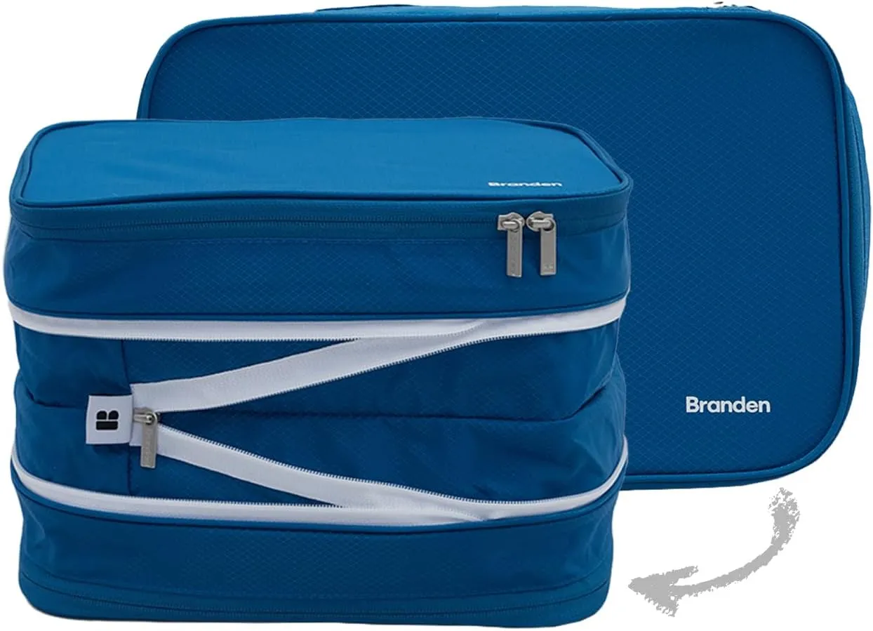 Branden Compression Packing Cube, X-Large, Blue | Travel Essentials l Luggage Organizer l Self Compression Organizer for Travel l Overnight Trip, Road Trip, Beach, Cruise