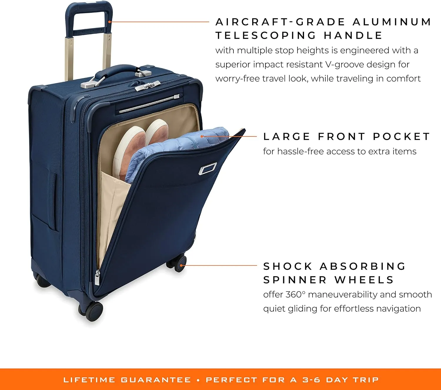 Briggs & Riley 26" Medium Expandable Spinner - Checked Luggage for Travel, Suitcases with Wheels, Softside Rolling Bag for Men & Women, Self-Repairing Zipper - Baseline Collection, Navy