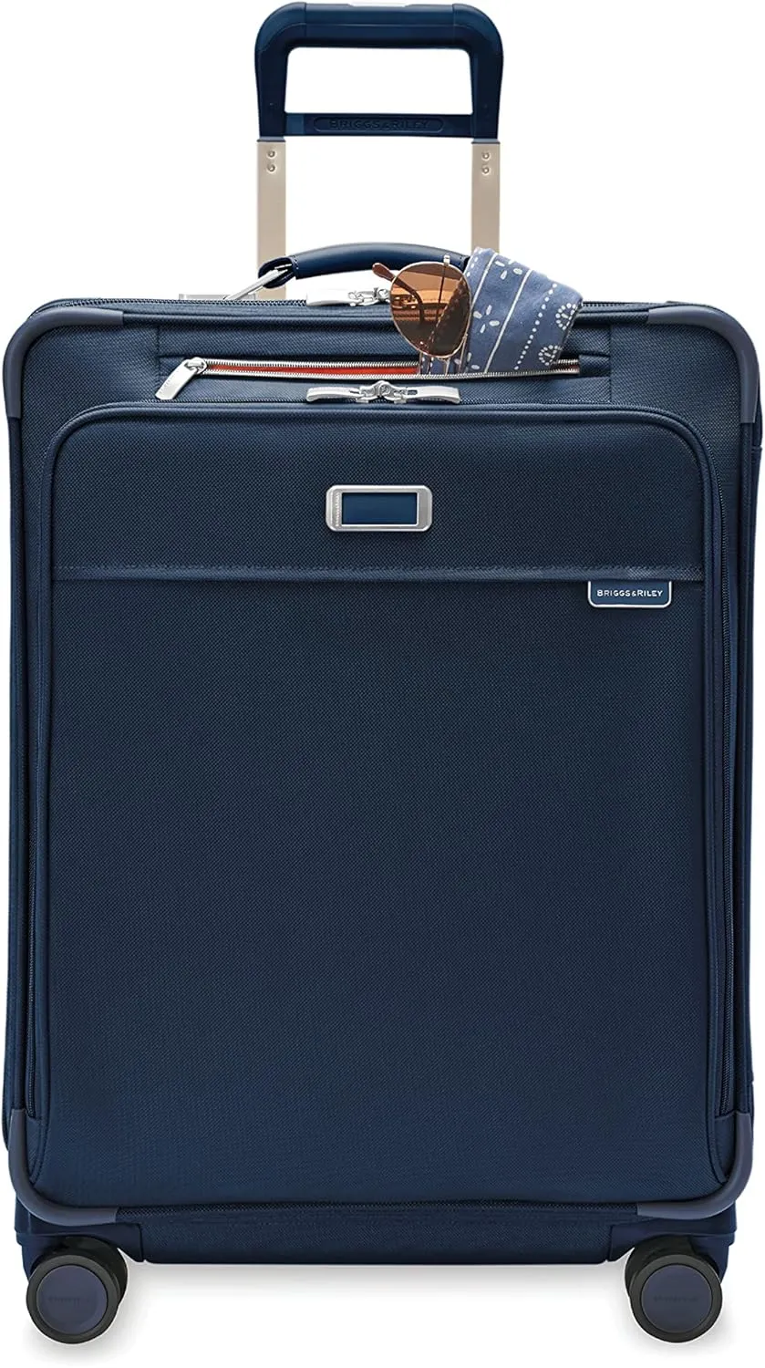 Briggs & Riley 26" Medium Expandable Spinner - Checked Luggage for Travel, Suitcases with Wheels, Softside Rolling Bag for Men & Women, Self-Repairing Zipper - Baseline Collection, Navy
