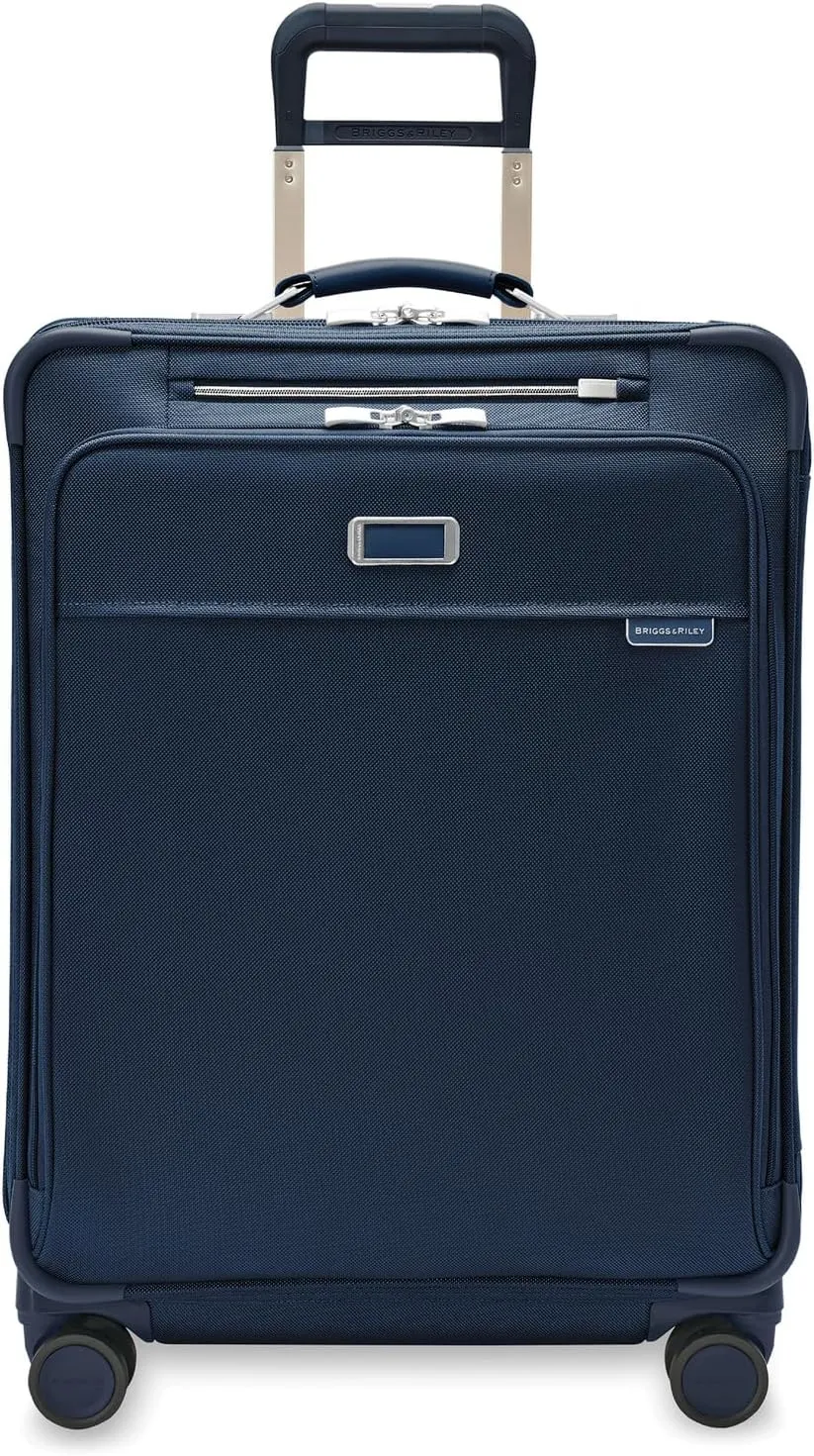 Briggs & Riley 26" Medium Expandable Spinner - Checked Luggage for Travel, Suitcases with Wheels, Softside Rolling Bag for Men & Women, Self-Repairing Zipper - Baseline Collection, Navy