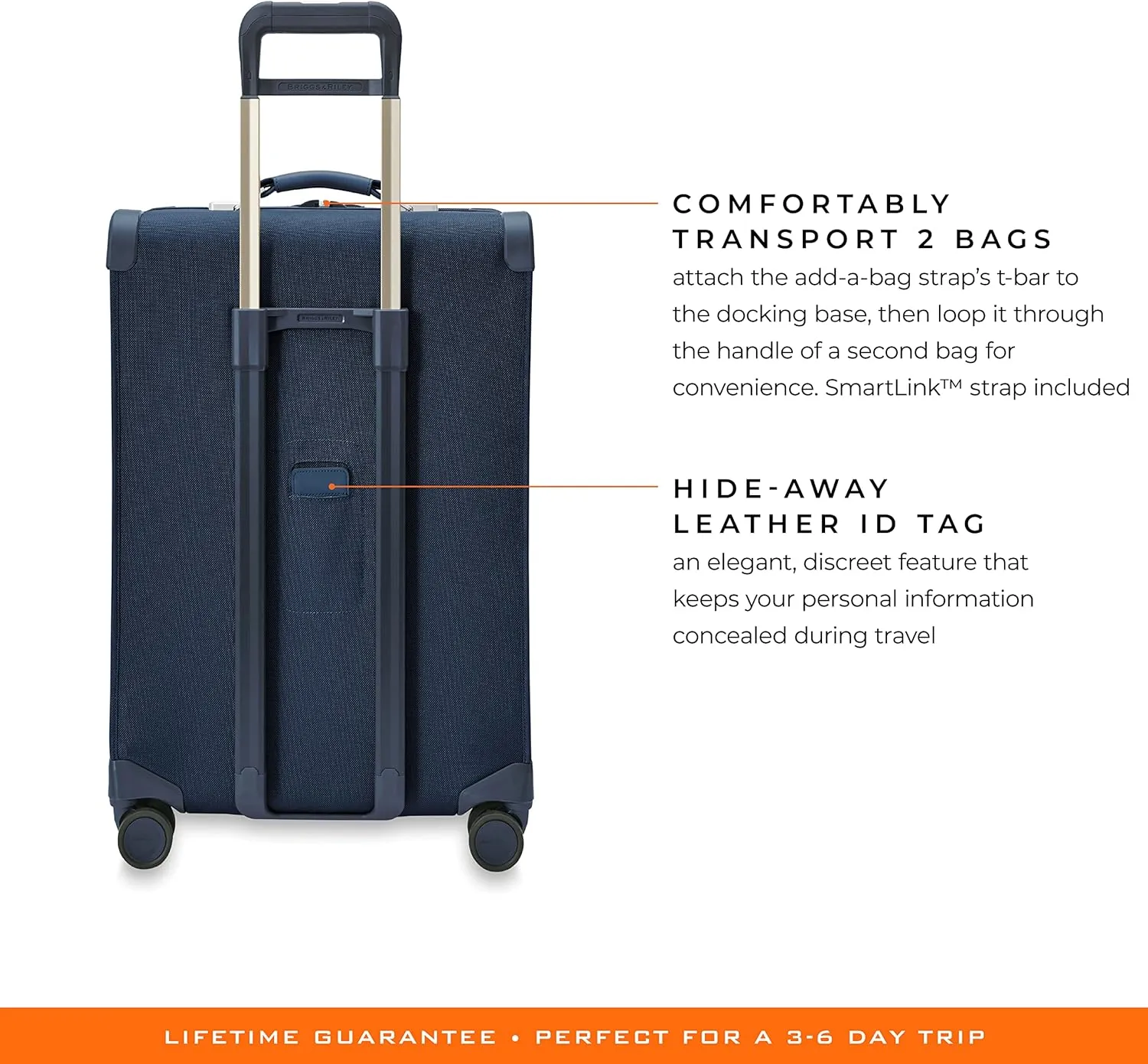 Briggs & Riley 26" Medium Expandable Spinner - Checked Luggage for Travel, Suitcases with Wheels, Softside Rolling Bag for Men & Women, Self-Repairing Zipper - Baseline Collection, Navy