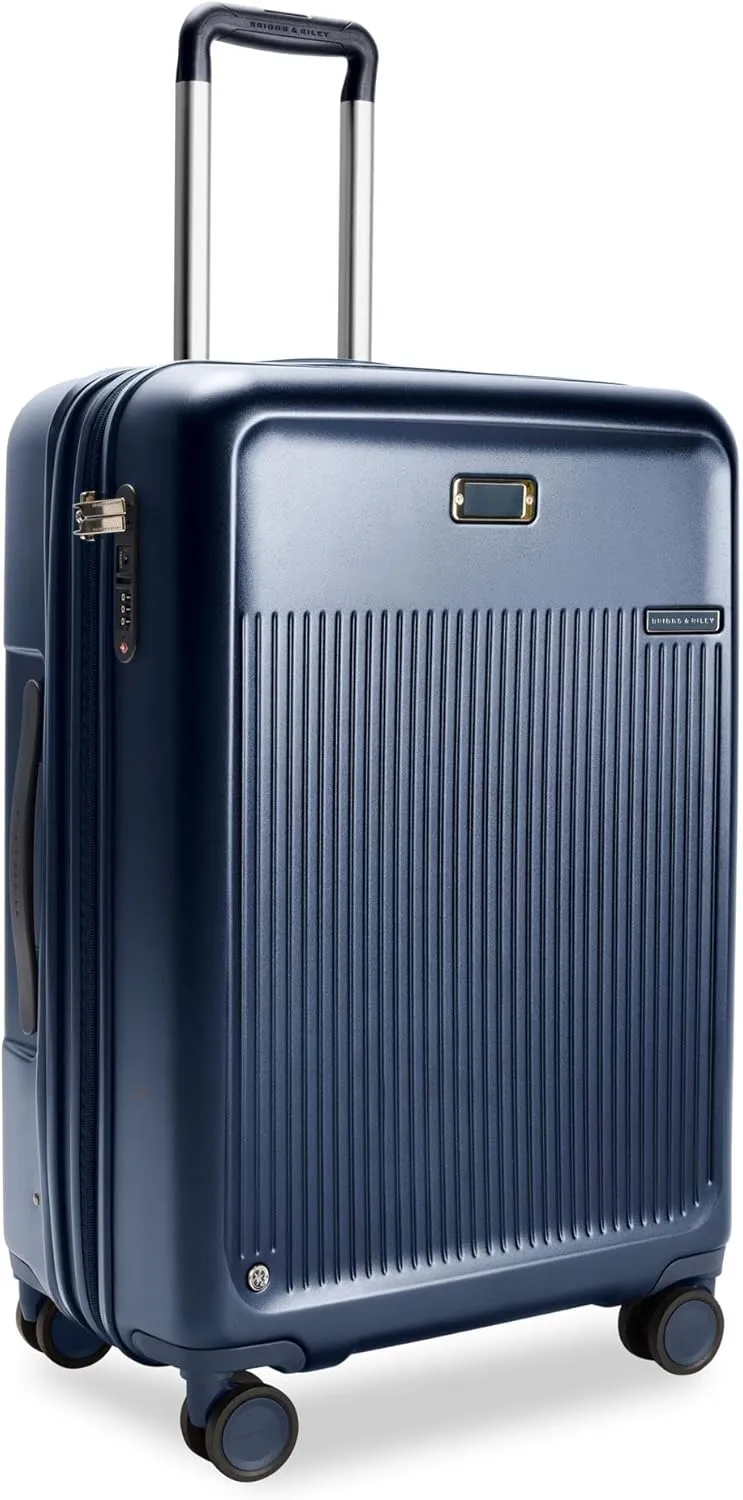 Briggs & Riley 27" Medium Expandable Spinner - Checked Luggage for Travel, Suitcases with Wheels, Hardside Rolling Bag for Men & Women, Self-Repairing Zipper - Sympatico Collection, Navy