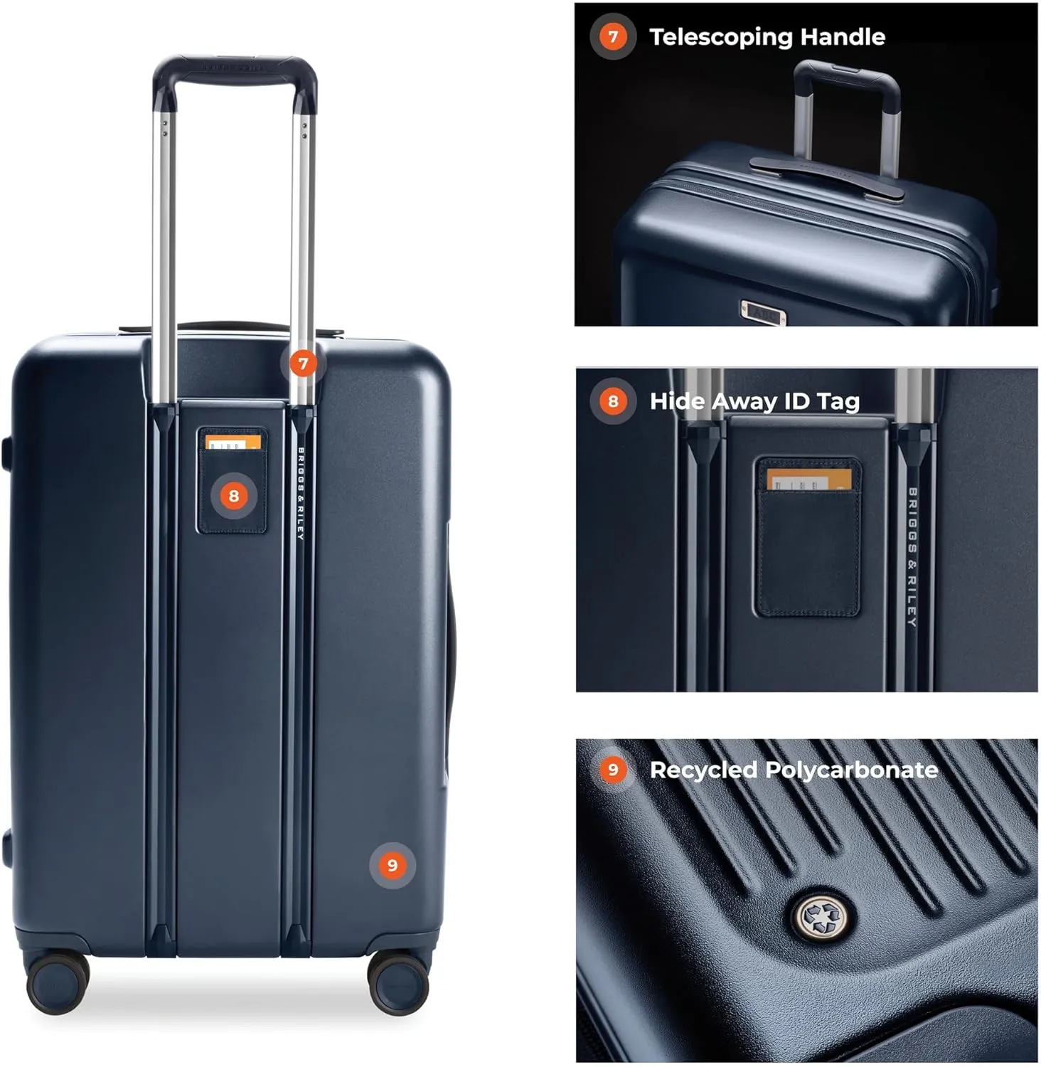 Briggs & Riley 27" Medium Expandable Spinner - Checked Luggage for Travel, Suitcases with Wheels, Hardside Rolling Bag for Men & Women, Self-Repairing Zipper - Sympatico Collection, Navy