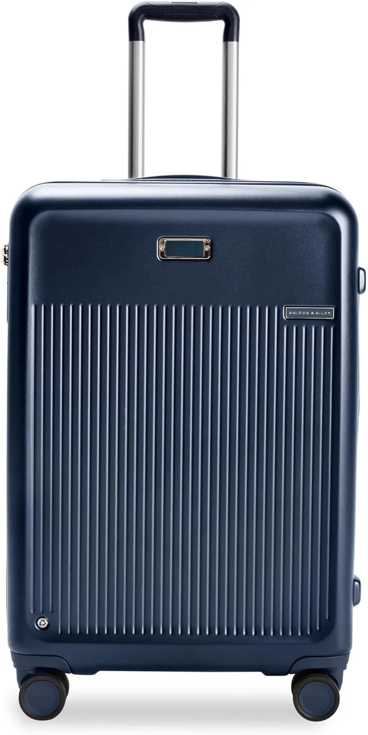 Briggs & Riley 27" Medium Expandable Spinner - Checked Luggage for Travel, Suitcases with Wheels, Hardside Rolling Bag for Men & Women, Self-Repairing Zipper - Sympatico Collection, Navy