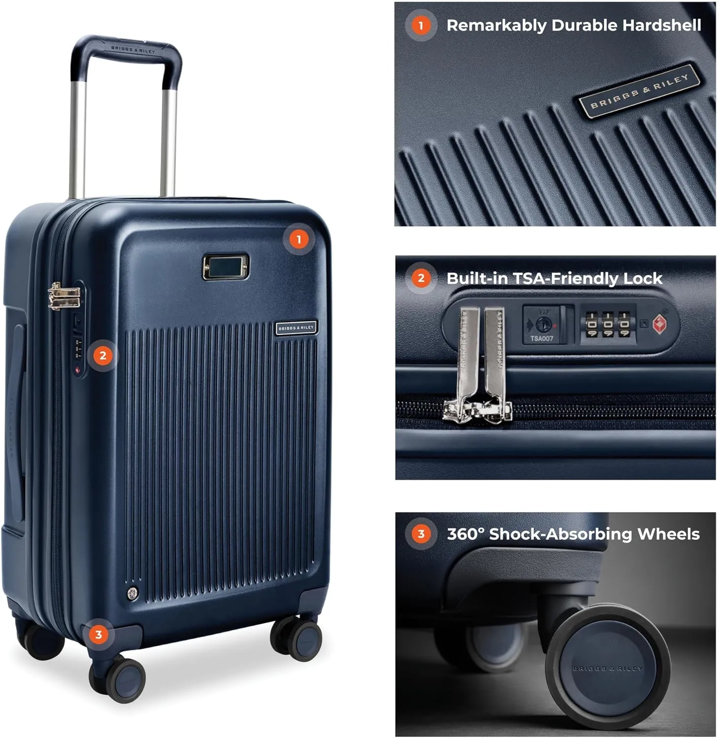 Briggs & Riley Essential 22" Carry On Expandable Spinner - Luggage for Travel, Suitcases with Wheels, Hardside Rolling Bag for Men & Women, Self-Repairing Zipper - Sympatico Collection, Navy