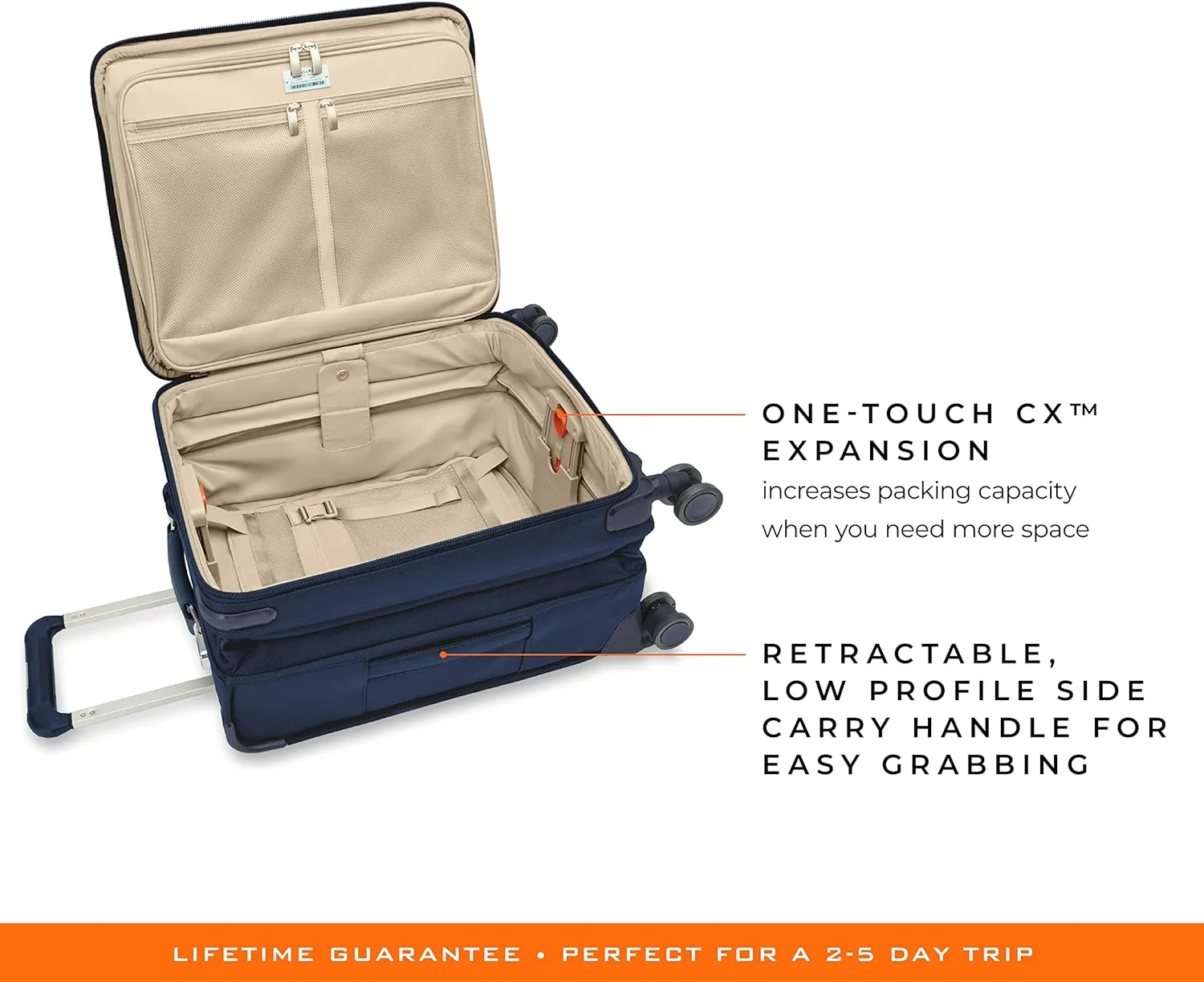 Briggs & Riley Global 21" Carry On Expandable Spinner - Luggage for International Travel, Suitcases with Wheels, Softside Rolling Bag for Men & Women, Self-Repairing Zipper - Baseline Collection, Navy