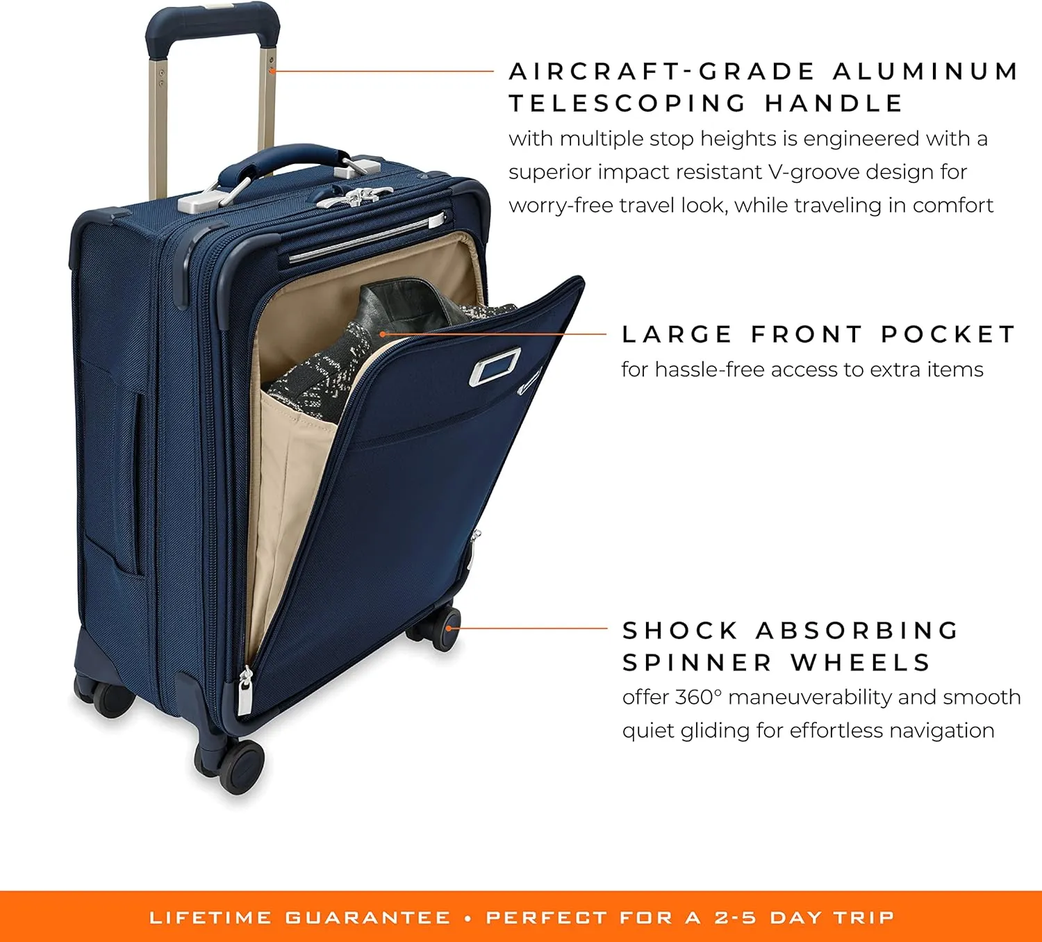 Briggs & Riley Global 21" Carry On Expandable Spinner - Luggage for International Travel, Suitcases with Wheels, Softside Rolling Bag for Men & Women, Self-Repairing Zipper - Baseline Collection, Navy