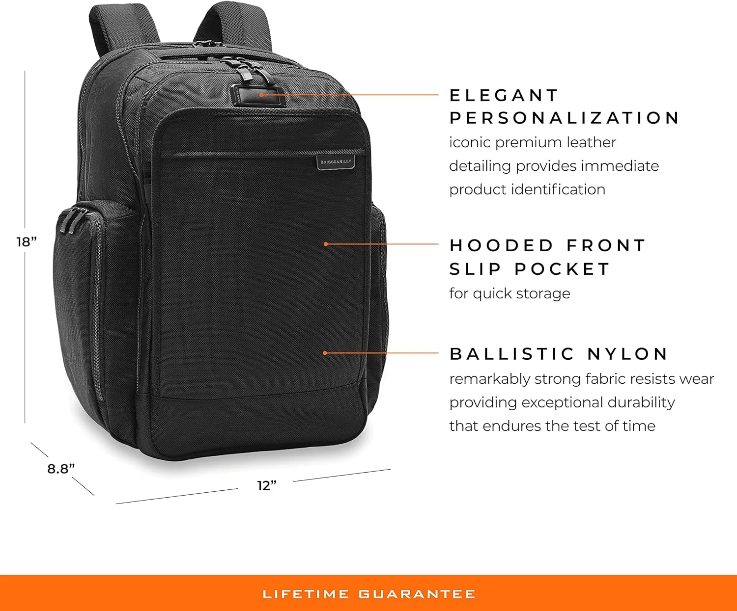 Briggs & Riley Traveler Backpack - Carry On Travel Backpack for Women & Men, Personal Item Travel Bag, Lightweight & Durable, Padded Straps, Fits up to 15" Laptop - Baseline Collection, Black
