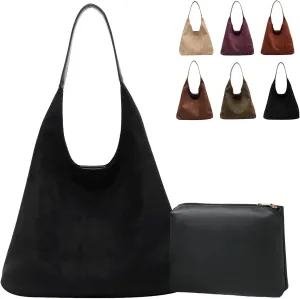 Brown Suede Bags for Women 2025 Suede Tote Bag Retro Suede Slouchy Bag Brown Suede Women's Shoulder Bag