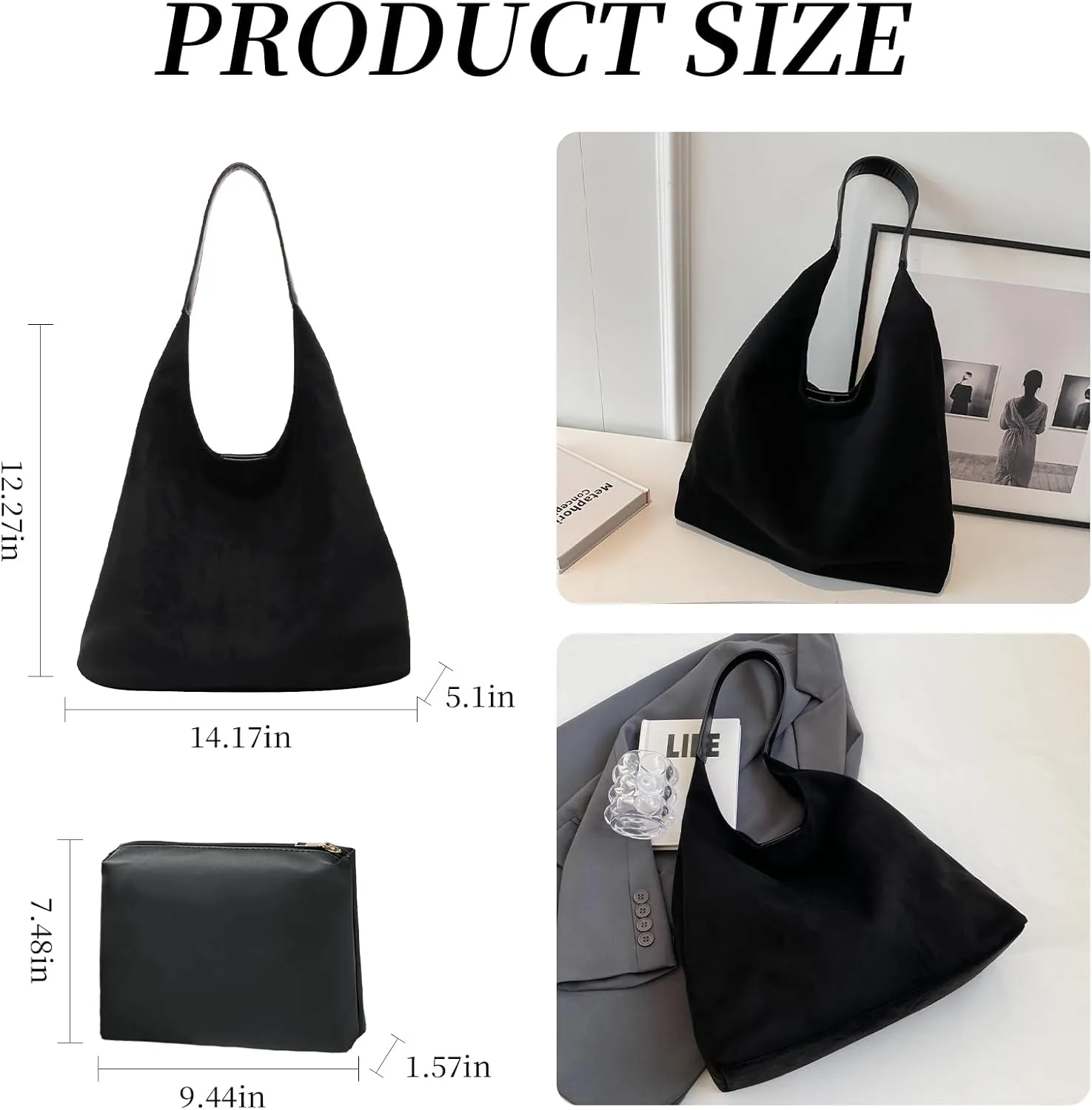 Brown Suede Bags for Women 2025 Suede Tote Bag Retro Suede Slouchy Bag Brown Suede Women's Shoulder Bag