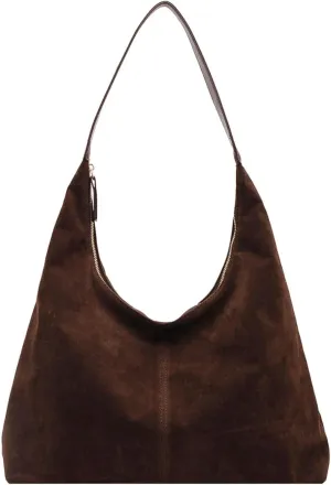 Brown Suede Tote Bag - Slouchy Shoulder Bag for Women, Handbag with Suede Finish