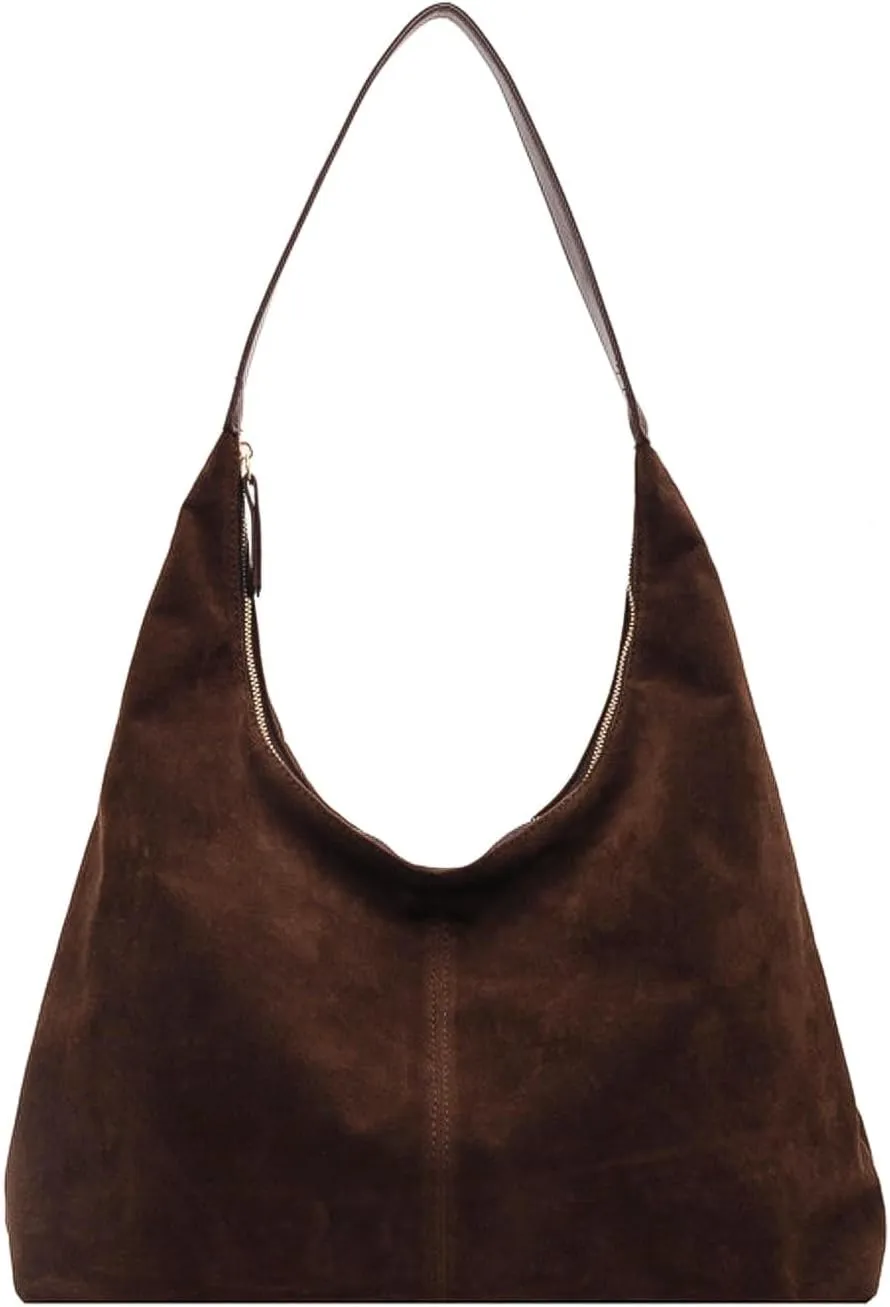 Brown Suede Tote Bag - Slouchy Shoulder Bag for Women, Handbag with Suede Finish