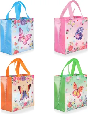 Butterfly Non-woven Gift Bags with Handle，Medium Gift Bag Reusable Shopping Tote Gift Bag 12pcs，Dragonflies Pattern Bag Suitable for Kids Birthday，Mothers Day，Baby Showers and All Multiple Uses