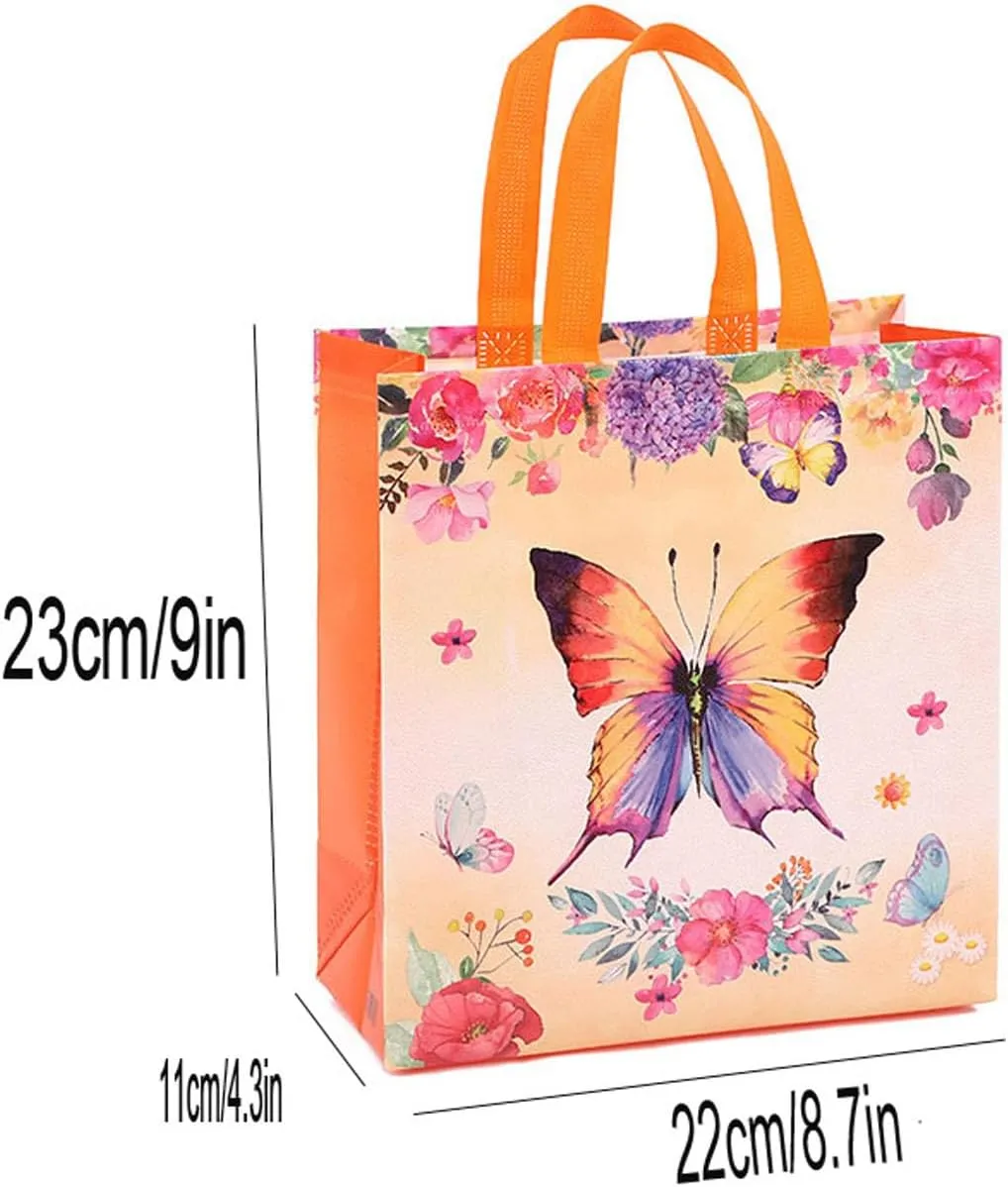 Butterfly Non-woven Gift Bags with Handle，Medium Gift Bag Reusable Shopping Tote Gift Bag 12pcs，Dragonflies Pattern Bag Suitable for Kids Birthday，Mothers Day，Baby Showers and All Multiple Uses