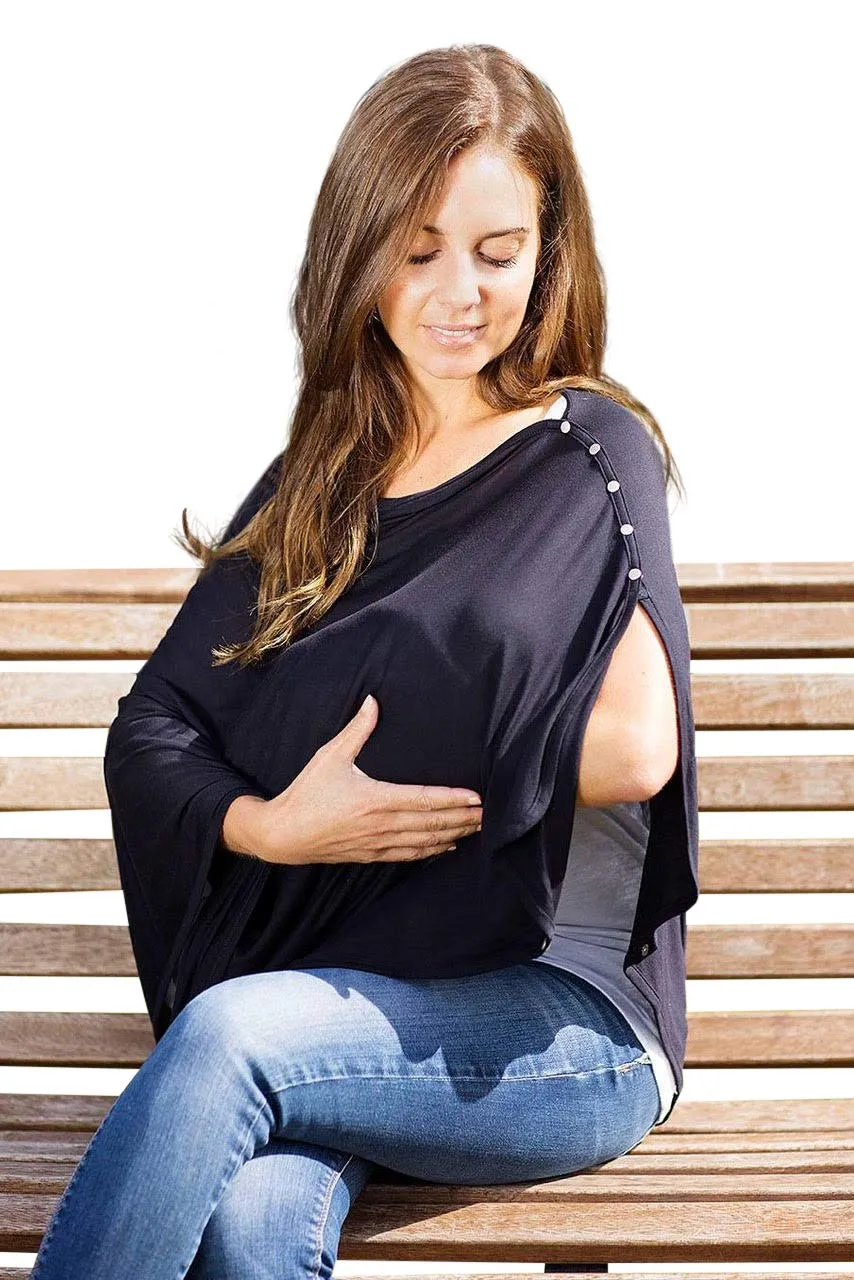 Byrd & Blume Maternity Nursing Cover Breathable Lightweight Breastfeeding Cover Wrap Shawl Scarf Poncho Full 360 (Navy, One Size)