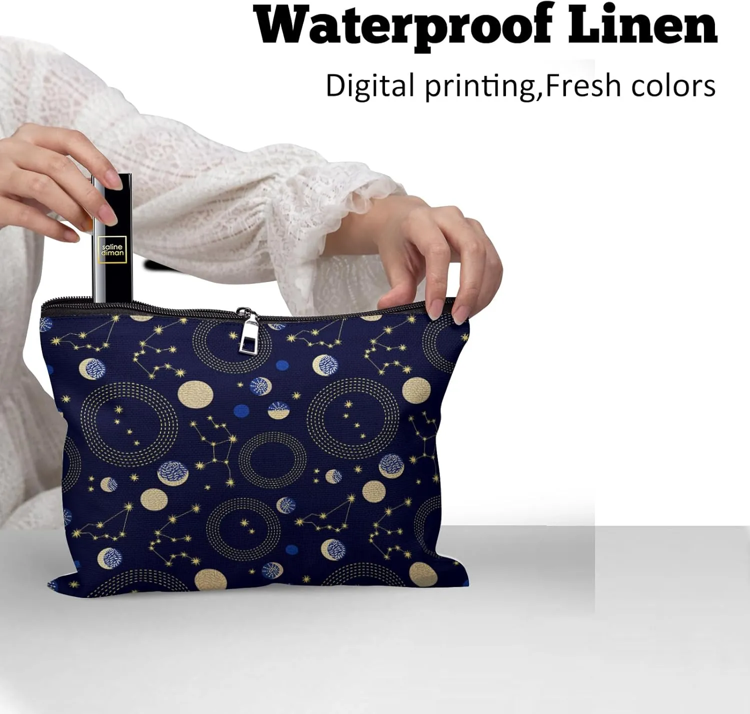 Cafl Zodiac Sky Makeup Bag Retro Travel Large Astrological Cosmetic Bag Organizer toiletry Essentials Jewelry Skincare Zipper Bag For Women -10×8 inch