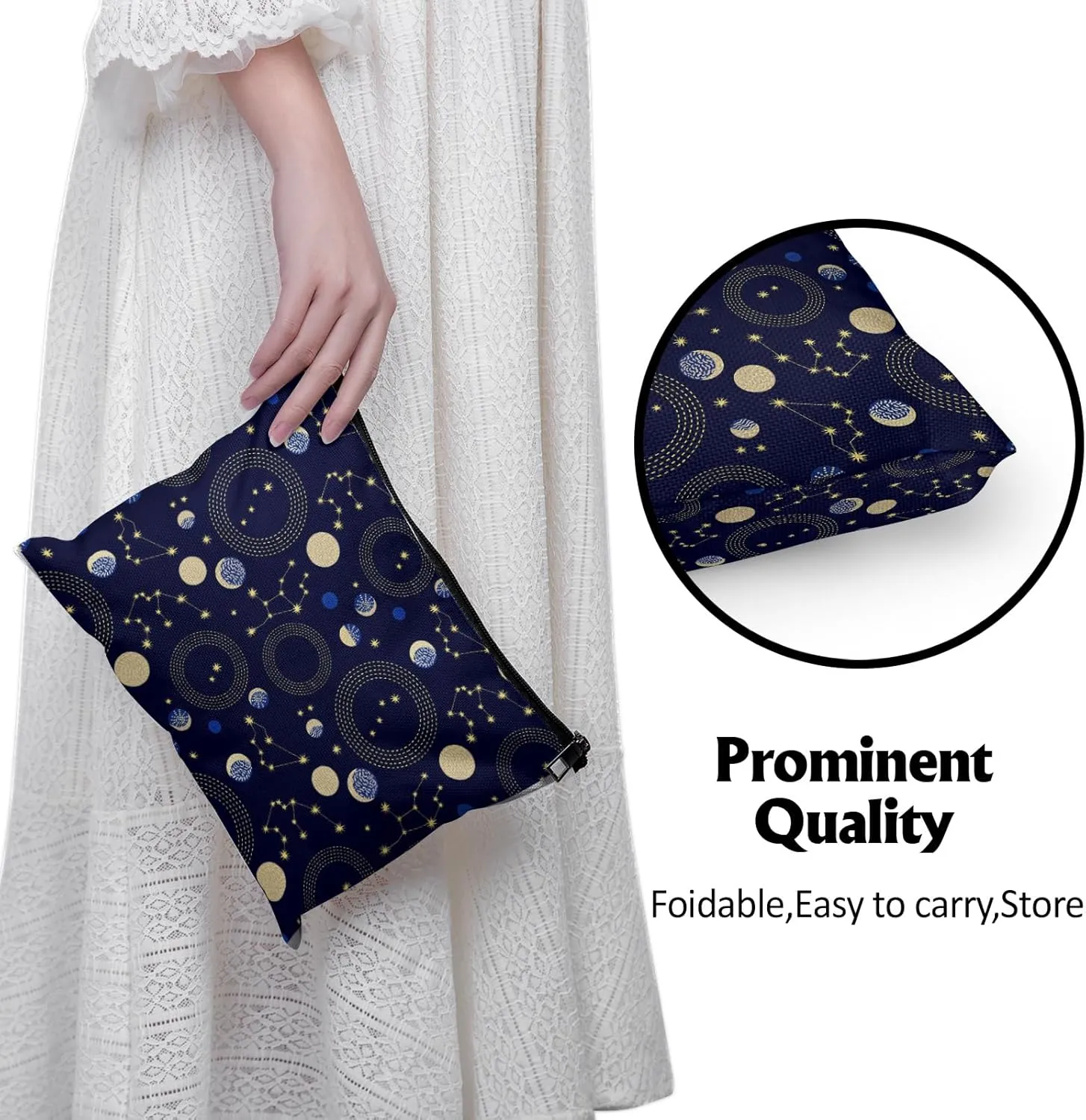Cafl Zodiac Sky Makeup Bag Retro Travel Large Astrological Cosmetic Bag Organizer toiletry Essentials Jewelry Skincare Zipper Bag For Women -10×8 inch