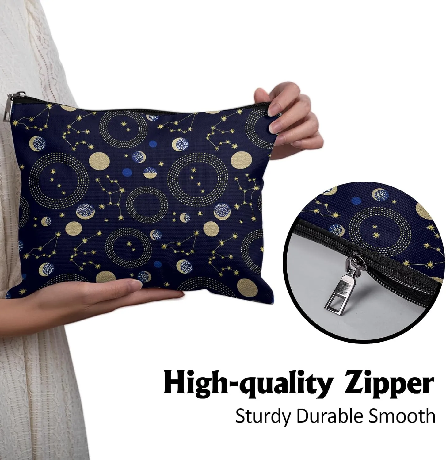 Cafl Zodiac Sky Makeup Bag Retro Travel Large Astrological Cosmetic Bag Organizer toiletry Essentials Jewelry Skincare Zipper Bag For Women -10×8 inch