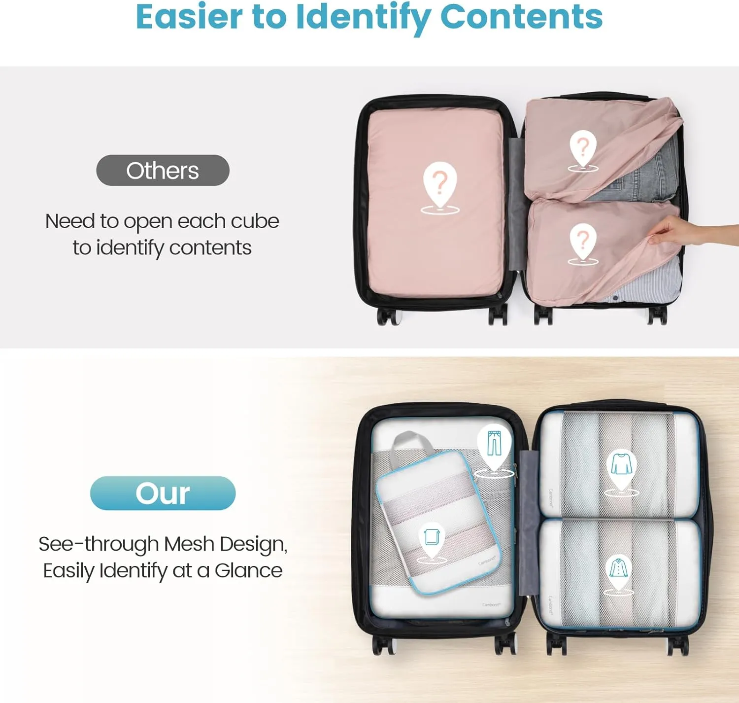 Cambond Mesh Compression Packing Cubes Travel - Space Saving Packing Cubes for Travel Women, Lightweight Compression Cubes for Travel Bags Luggage Packing Organizer for Suitcases