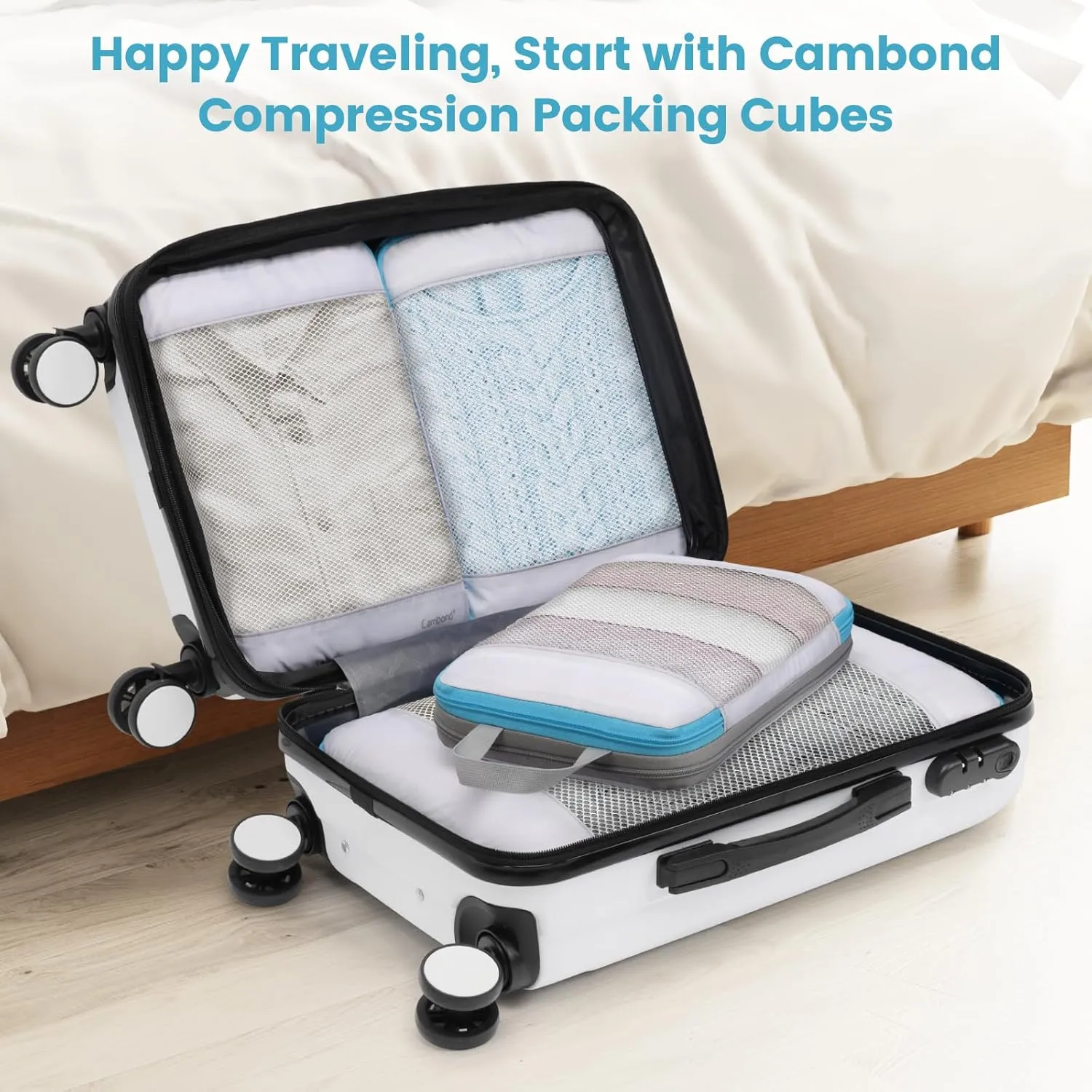 Cambond Mesh Compression Packing Cubes Travel - Space Saving Packing Cubes for Travel Women, Lightweight Compression Cubes for Travel Bags Luggage Packing Organizer for Suitcases