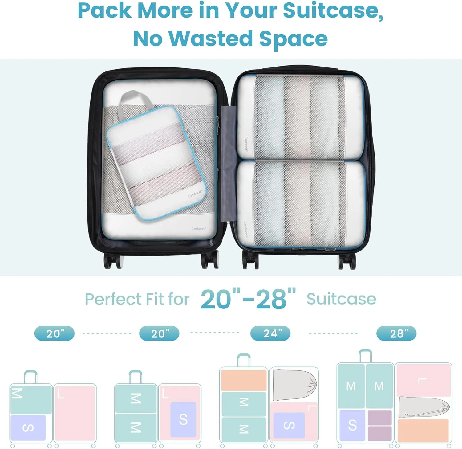 Cambond Mesh Compression Packing Cubes Travel - Space Saving Packing Cubes for Travel Women, Lightweight Compression Cubes for Travel Bags Luggage Packing Organizer for Suitcases