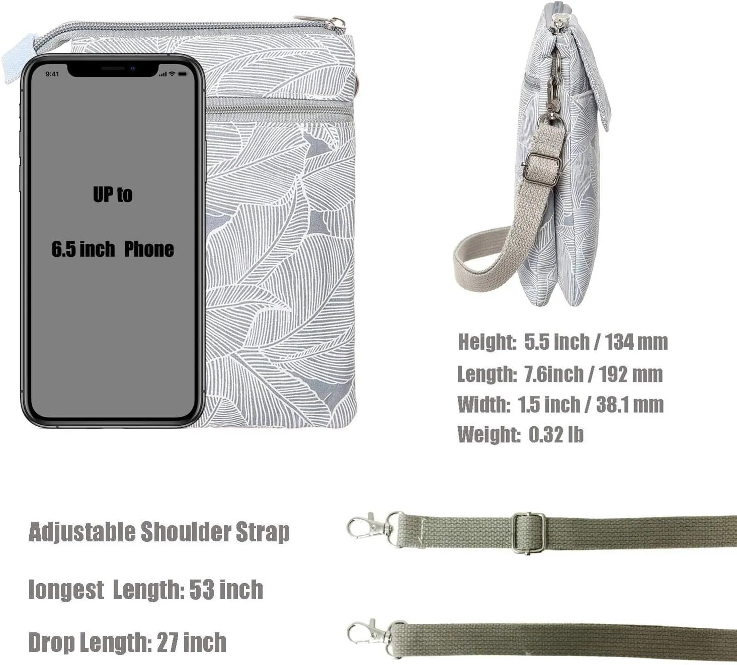 Canvas Cute Crossbody Bags for Women Mini Shoulder Handbag Cell Phone Purse Wallet Leaves Pattern Coin Pouch