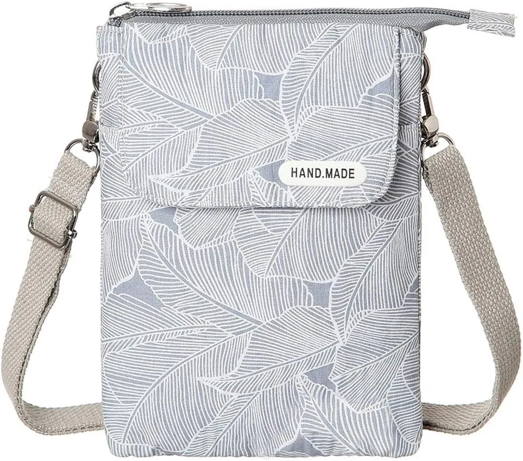 Canvas Cute Crossbody Bags for Women Mini Shoulder Handbag Cell Phone Purse Wallet Leaves Pattern Coin Pouch
