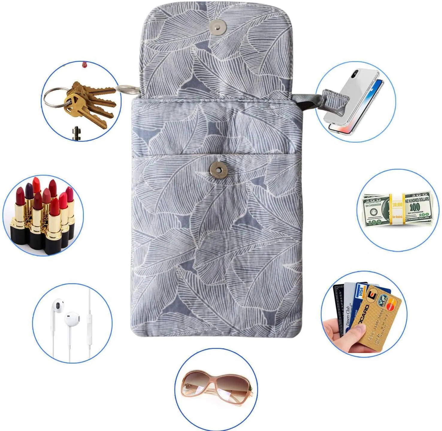 Canvas Cute Crossbody Bags for Women Mini Shoulder Handbag Cell Phone Purse Wallet Leaves Pattern Coin Pouch