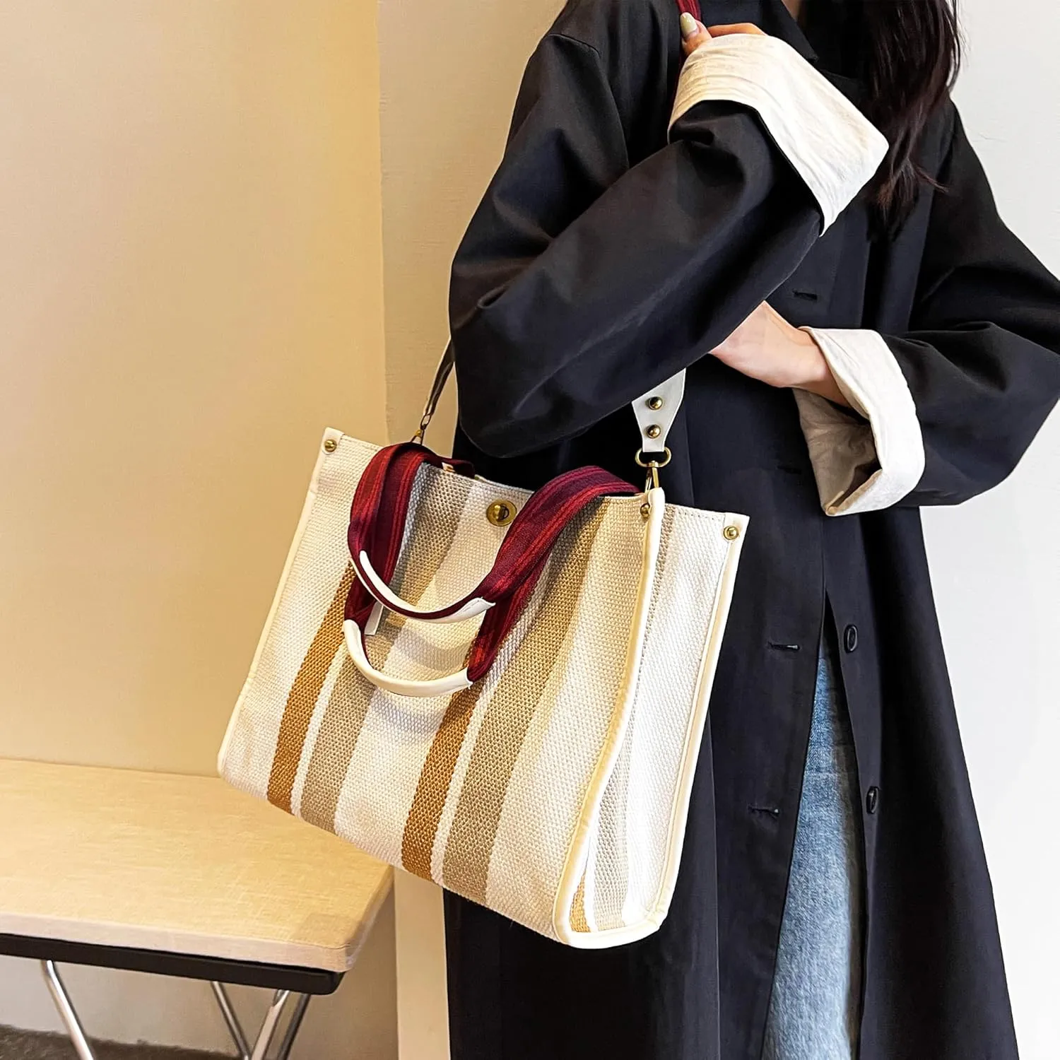 Canvas Tote Bag With Pockets Crossbody Bags for Women,Laptop Hobo Shoulder Bag Hand bags for Work Beach Book Travel Gym