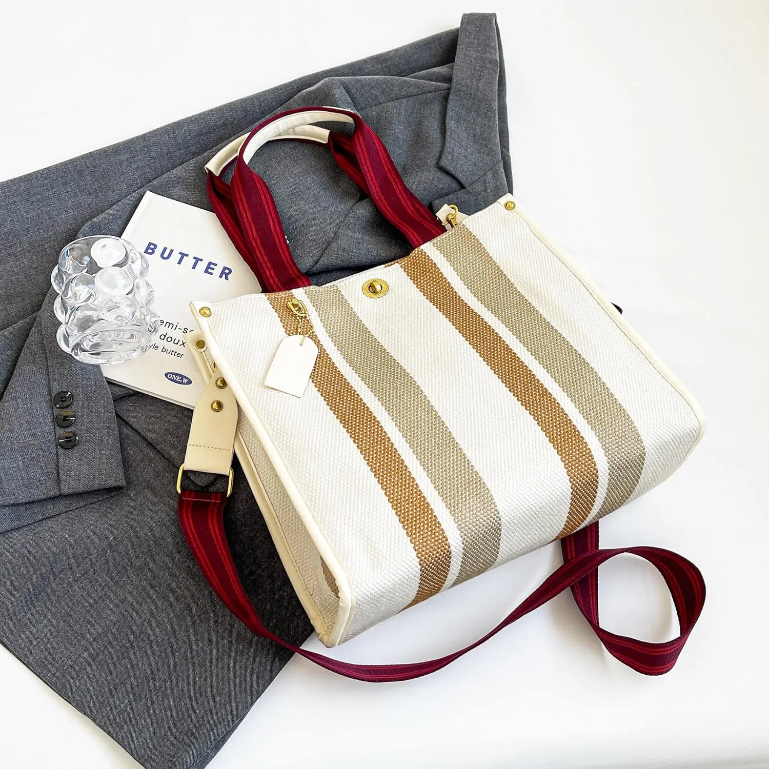 Canvas Tote Bag With Pockets Crossbody Bags for Women,Laptop Hobo Shoulder Bag Hand bags for Work Beach Book Travel Gym