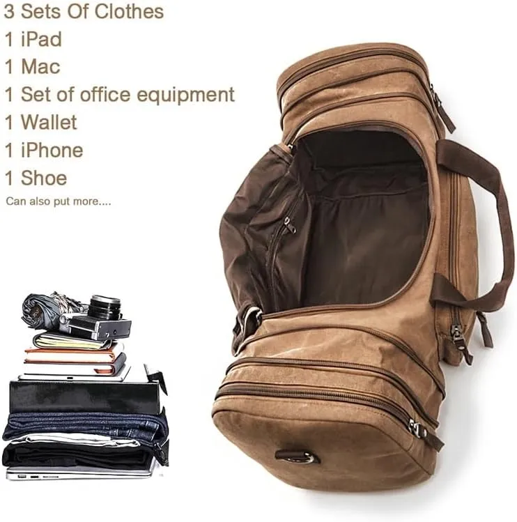 Canvas Travel Bags Large Capacity Carry On Luggage Bags Men Duffel Bag Travel Tote Weekend Bag Dropshipping(Coffee Brown)