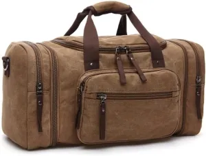 Canvas Travel Bags Large Capacity Carry On Luggage Bags Men Duffel Bag Travel Tote Weekend Bag Dropshipping(Coffee Brown)