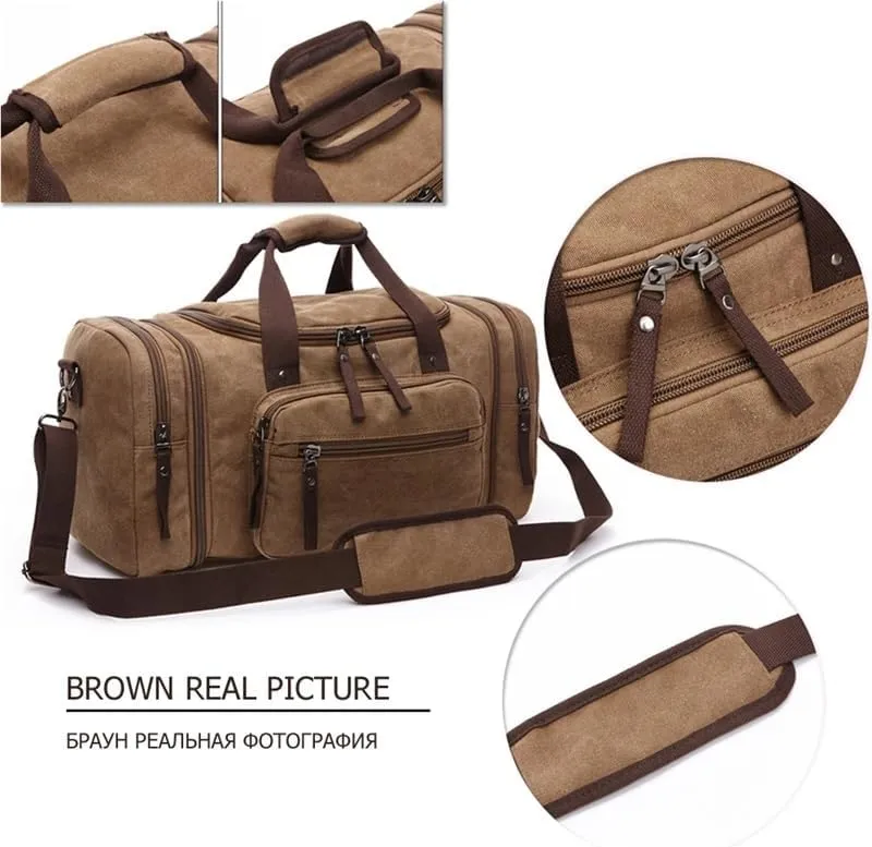 Canvas Travel Bags Large Capacity Carry On Luggage Bags Men Duffel Bag Travel Tote Weekend Bag Dropshipping(Coffee Brown)