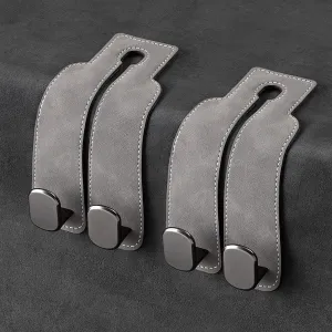 Car Seat Headrest Hook: Double Automotive Seat Back Organizers - Leather Vehicle Storage Hanger for Purse Bag Handbag 2 Pack (Grey)