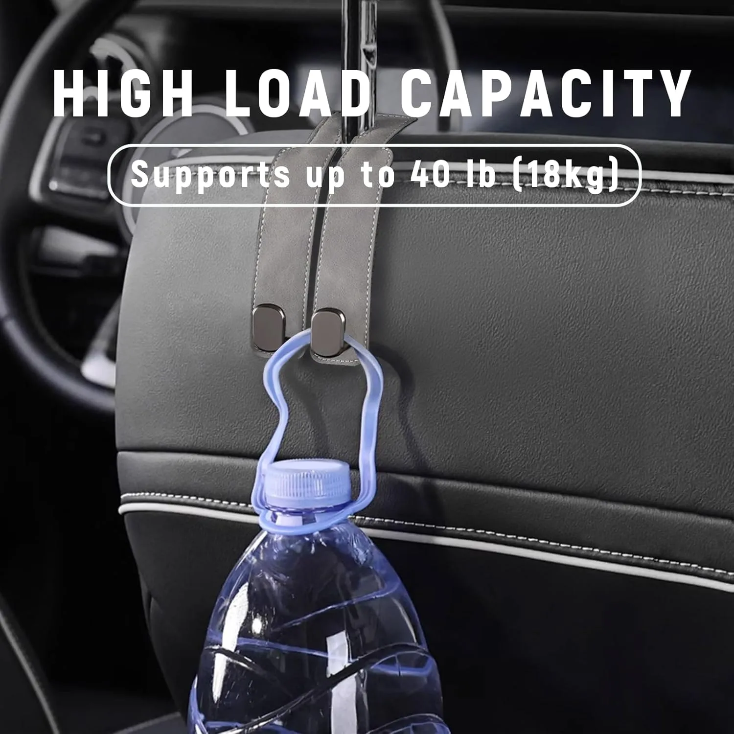 Car Seat Headrest Hook: Double Automotive Seat Back Organizers - Leather Vehicle Storage Hanger for Purse Bag Handbag 2 Pack (Grey)