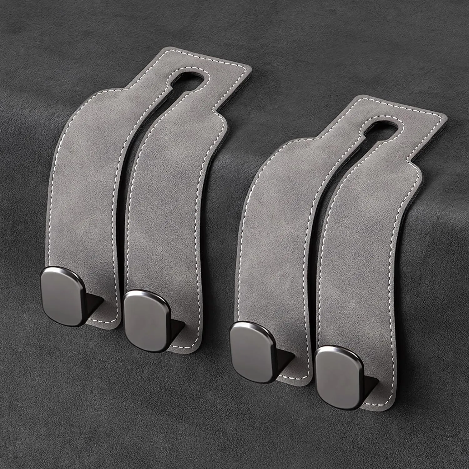 Car Seat Headrest Hook: Double Automotive Seat Back Organizers - Leather Vehicle Storage Hanger for Purse Bag Handbag 2 Pack (Grey)