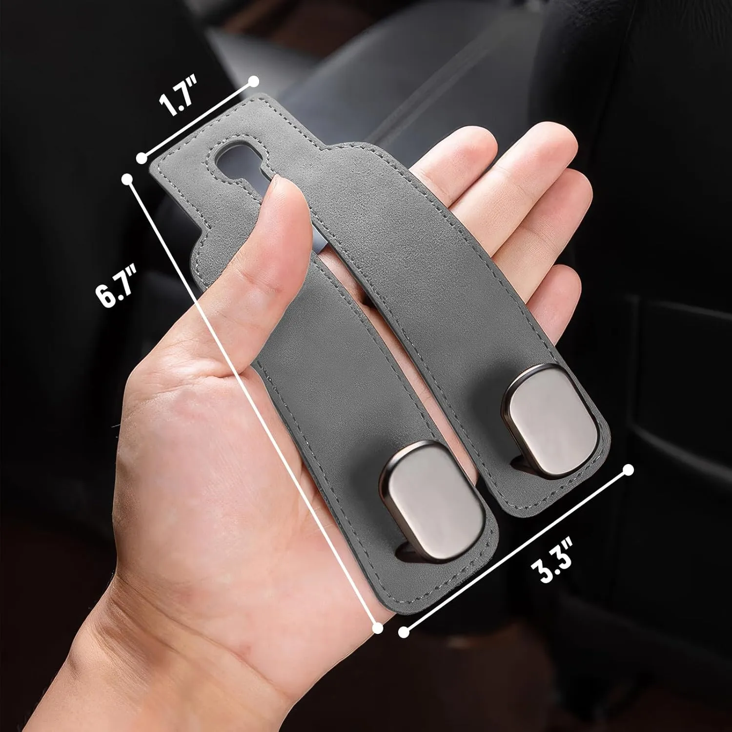 Car Seat Headrest Hook: Double Automotive Seat Back Organizers - Leather Vehicle Storage Hanger for Purse Bag Handbag 2 Pack (Grey)