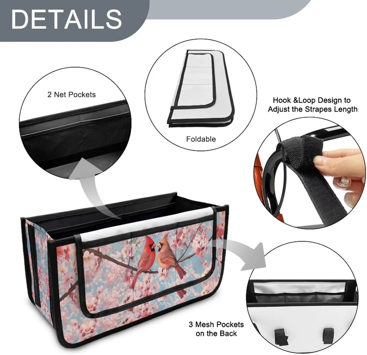 Cardinals Hand-Free Carry Storage Bags for Four Wheel Rollator Waterproof Walker Wheelchair Accessories Bag for Seniors with Pockets