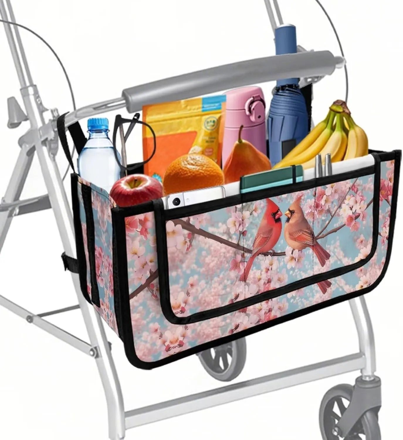 Cardinals Hand-Free Carry Storage Bags for Four Wheel Rollator Waterproof Walker Wheelchair Accessories Bag for Seniors with Pockets
